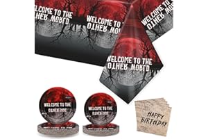 73pcs Weird Theme Tableware Set, Include 48 Party Plates (2 Sizes), 24 Napkins & 1 Large Tablecloth for Birthday Invert Theme