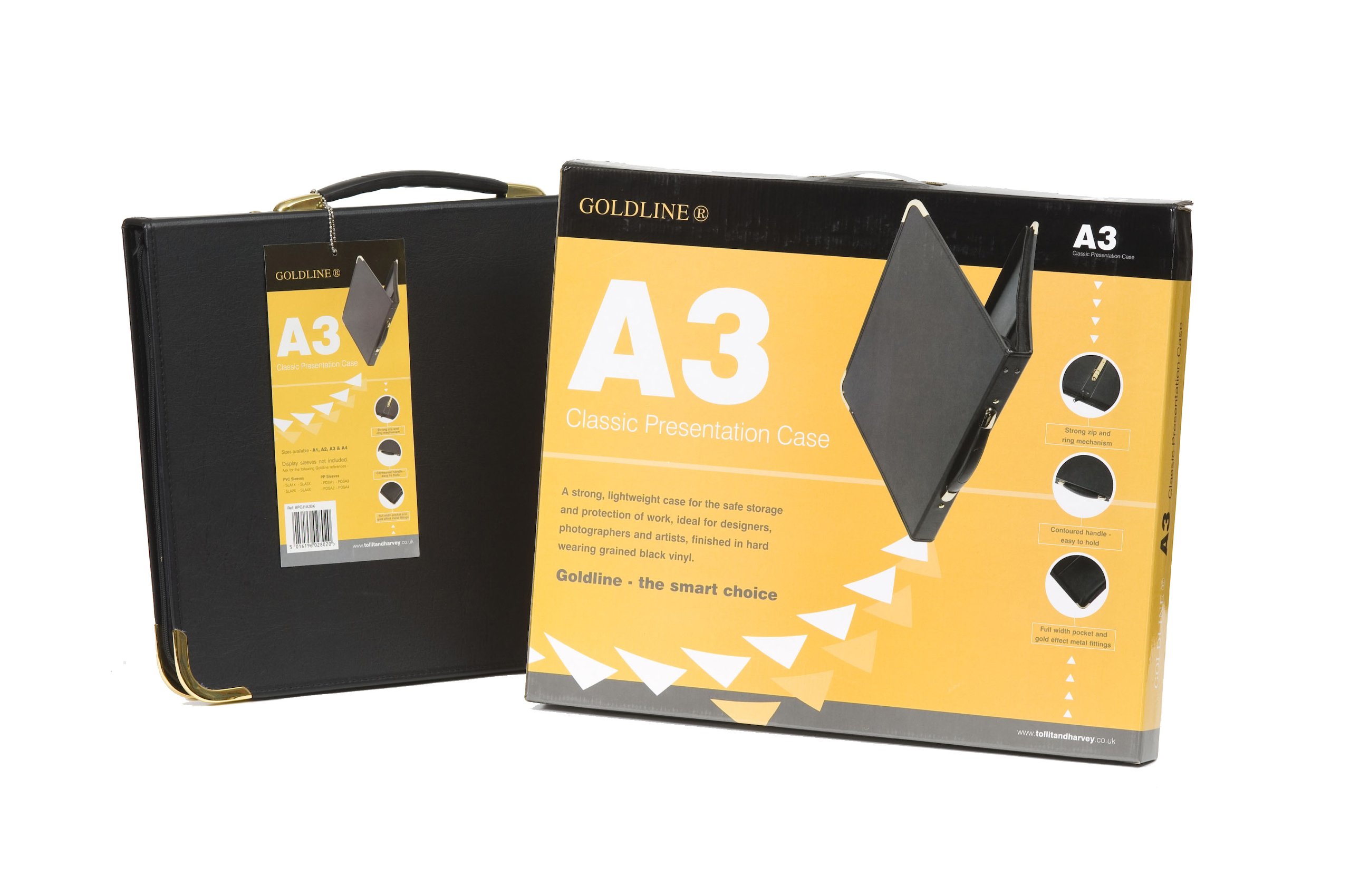 Clairefontaine - Ref PCJ1A3BKZ - Goldline Classic Presenation Case with Rings (25 Pockets) - A3 (420 x 297mm) Size, Rigid Grained Vinyl, 3 Rings - Black Colour