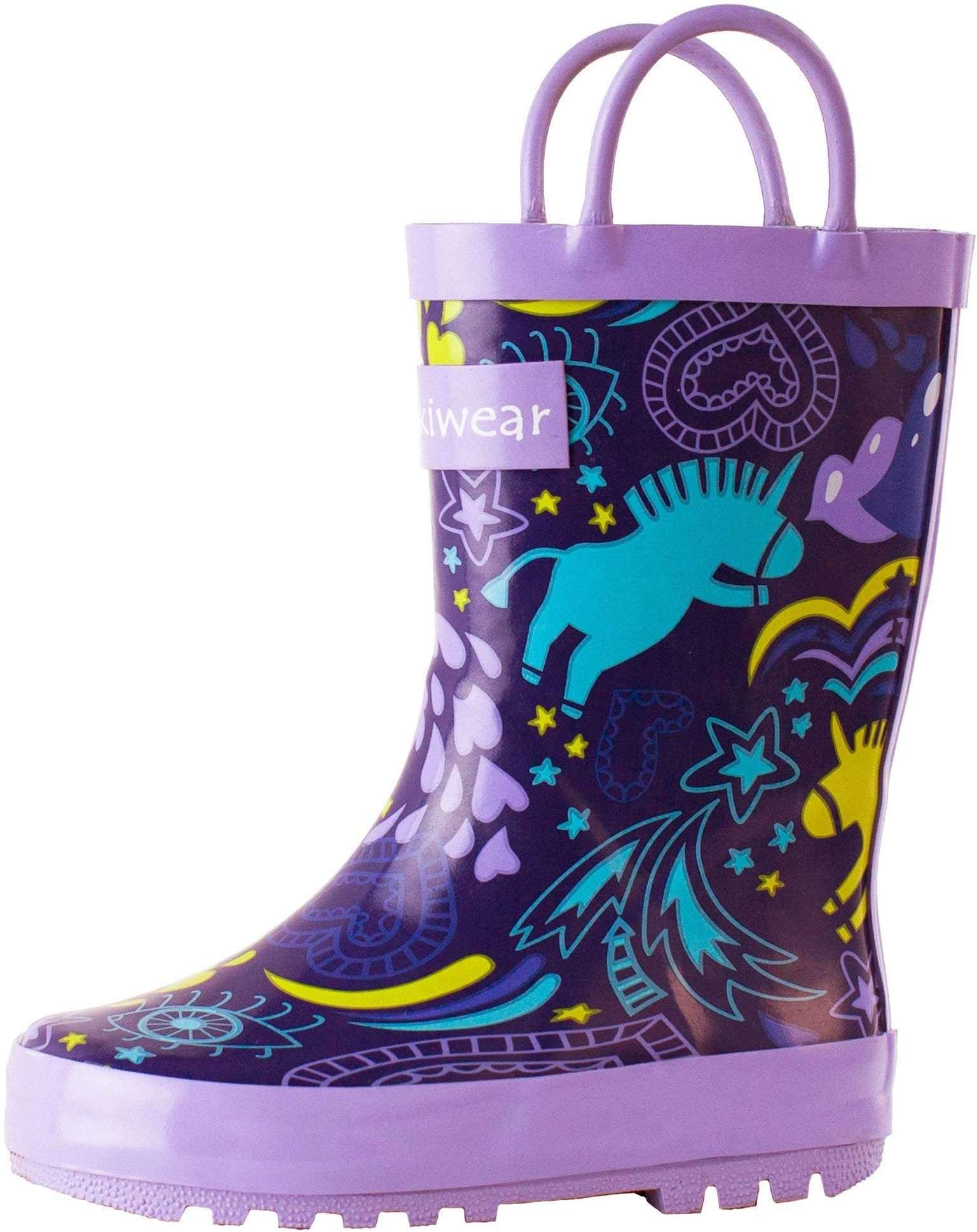 Kids Waterproof Rubber Rain Boots with Easy-On Handles