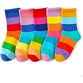 hakugoo Kids Crew Socks Seamless Boys Girls Rainbow Stripes Socks Cotton Athletic Sock Unisex Cute Fun Boot Sock 5 Pairs