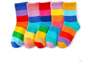hakugoo Kids Crew Socks Seamless Boys Girls Rainbow Stripes Socks Cotton Athletic Sock Unisex Cute Fun Boot Sock 5 Pairs