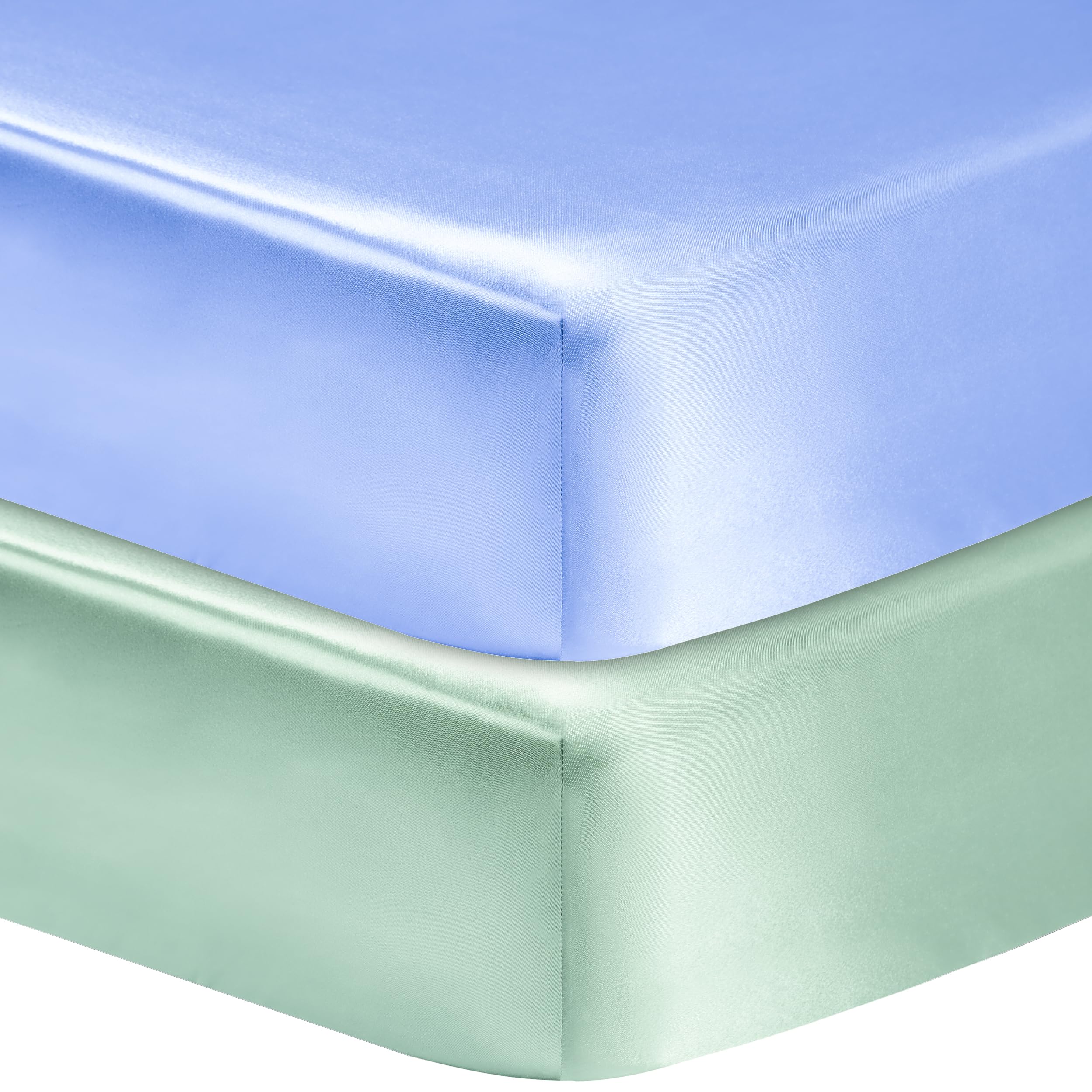 Photo 1 of GUNTAIL 2 Pack Satin Soft Crib Sheet for Baby with Sensitive Hair Silky Baby Mattress Sheet Blue and Green Unisex 52’’x28’’x8’’ Fitted Sheets