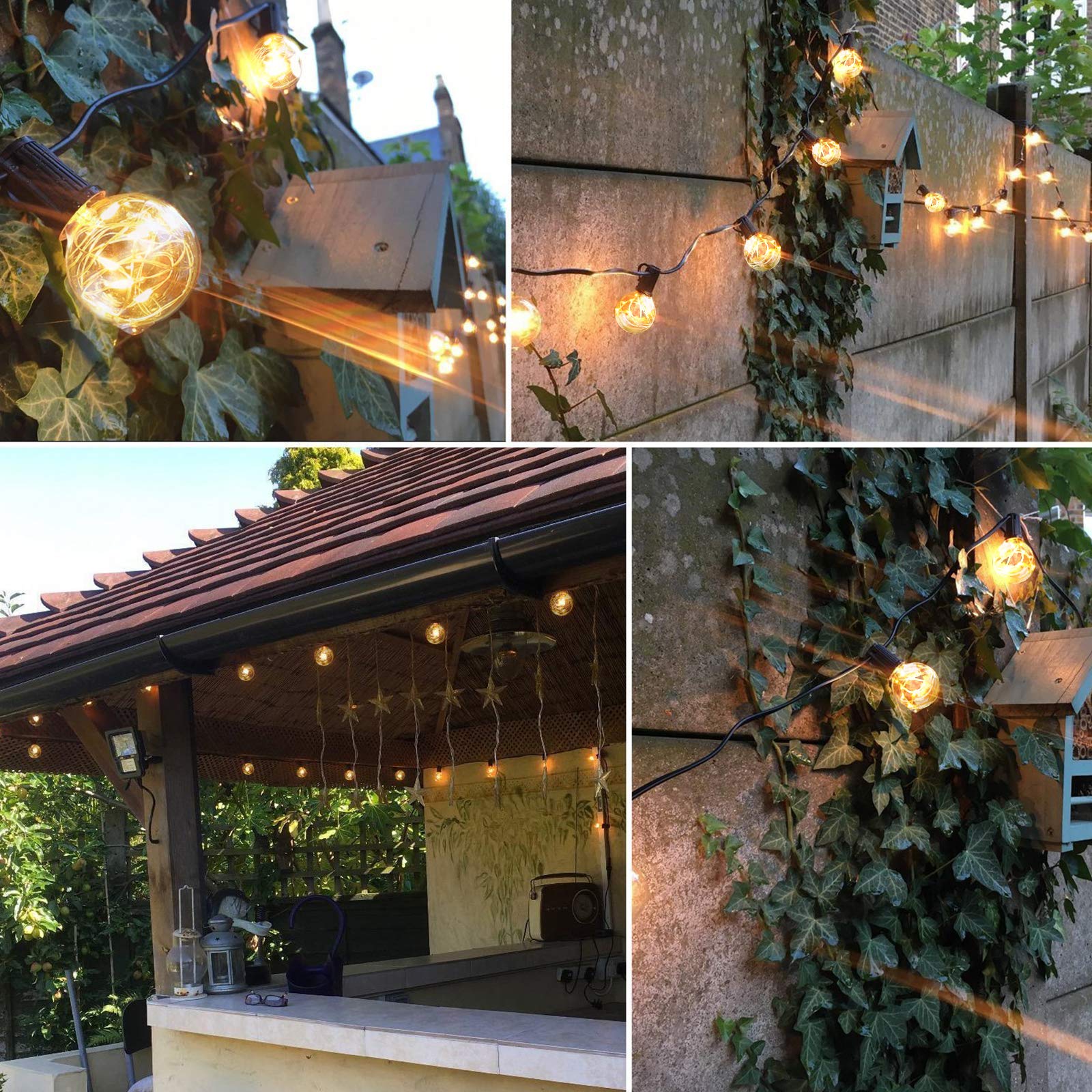 Lichterketten 5m mit 12 G40 LED Glühbirne Tomshine, IP44 Wasserdicht für Outdoor / Indoor, LED Retro Lampe, Dekolampe für Heimtextilien, Garten, Party, Hochzeit, Grill, Weihnachten, Feier, Zeremonie + 1Ersatzbirnen + 6Stk Haken [Energieklas