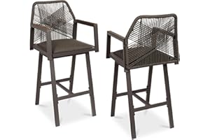 Best Choice Products Outdoor Bar Stools Set of 2, Bar Height, 360° Swivel Aluminum Frame, All-Weather Woven Rope Chair Design w/Armrests - Brown/Mocha