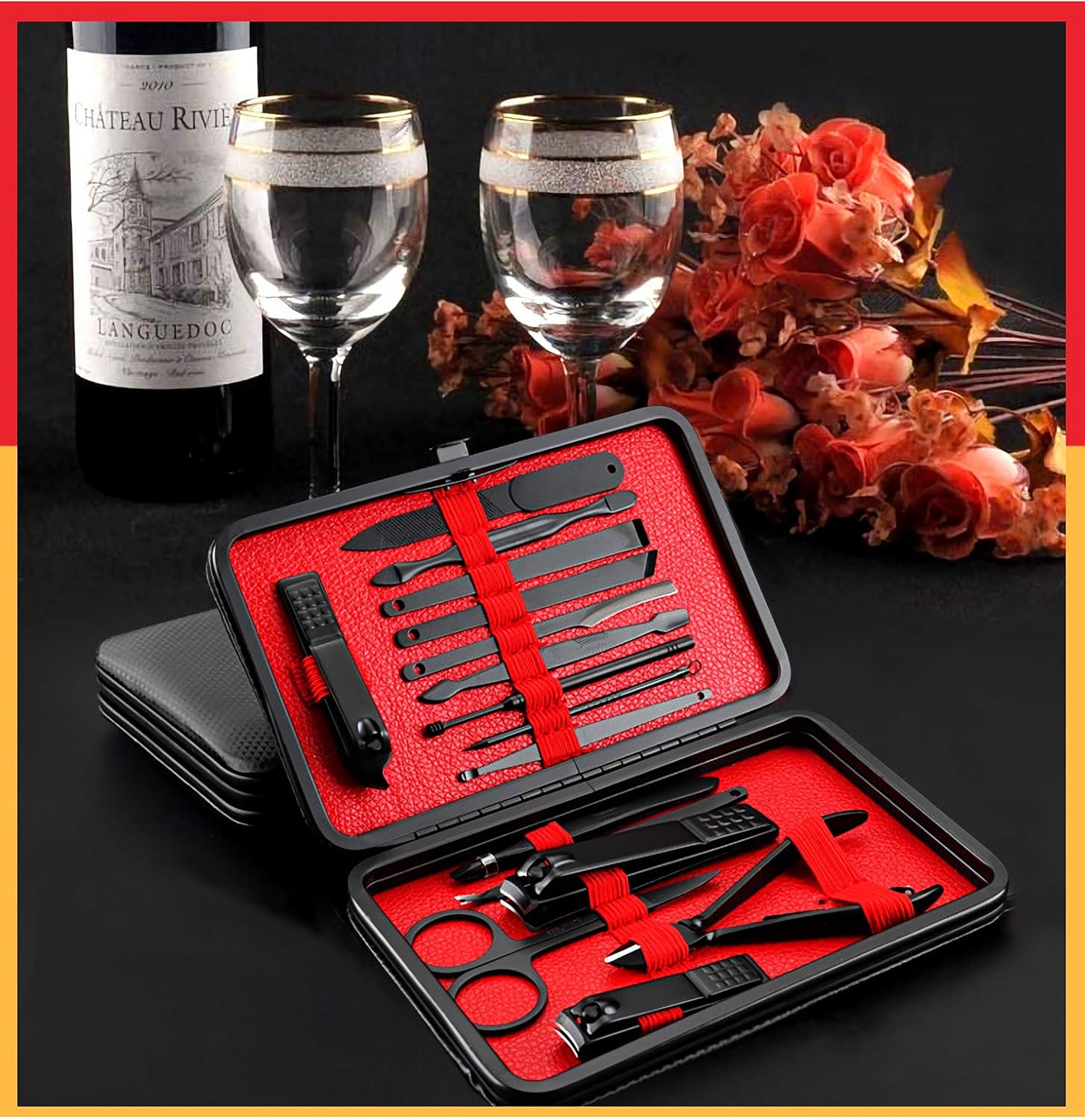 Manicure Set High Precisio Stainless Steel Nail Cutter Pedicure Kit Nail File Sharp Nail Scissors and Clipper Pedicure Kit Fingernails & Toenails with with Black Leather Travel Portable stylish case : Beauty