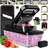 Vegetable Chopper & Mandoline Slicer with Container - 9-in-1 Black - Stainless Steel Veggie Chopper Onion Chopper Vegetable C