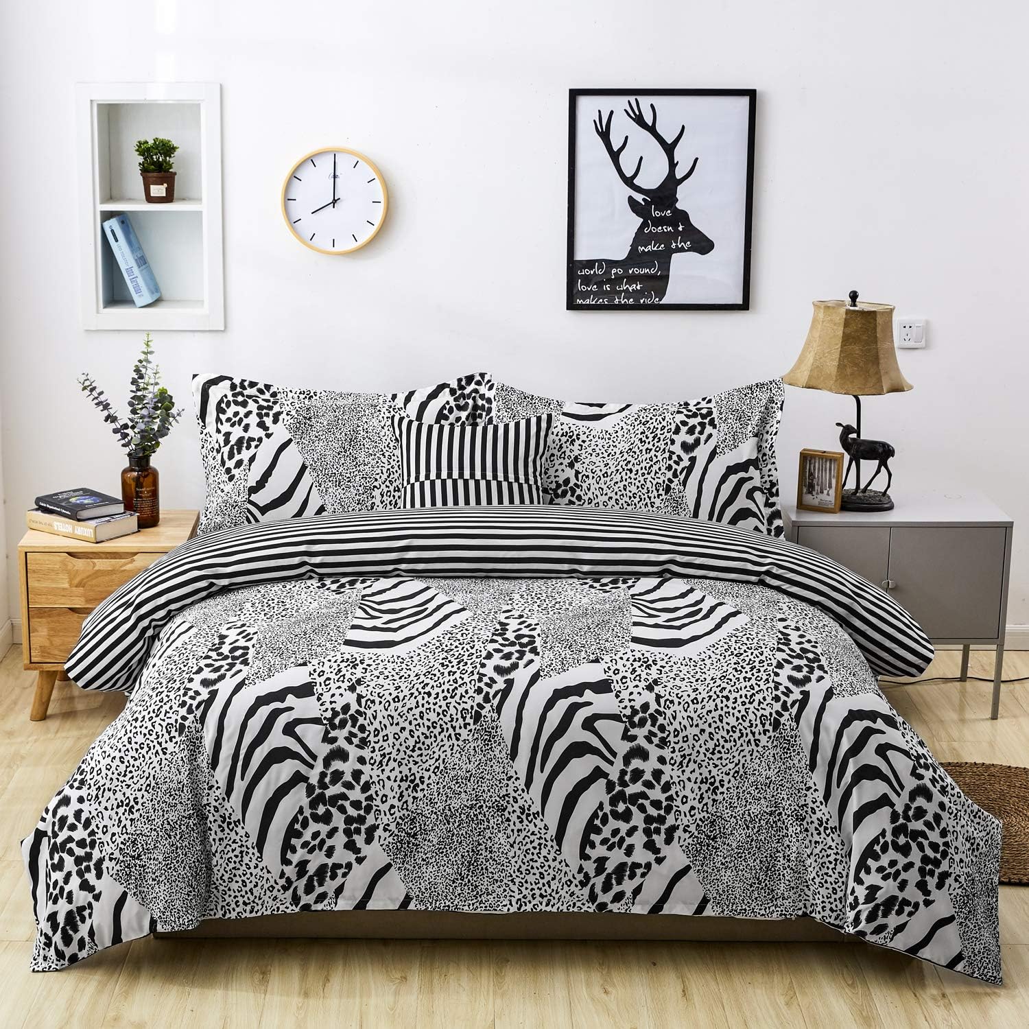 Snow Leopard Print Duvet Cover Set Twin Wild Mix of Leopard Spots and Tiger Bedding Set Tiger Skin Stripes Animal Print 3 Pieces Exotic Bedding Collection for Men and Women