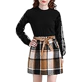 AlisOker 2-Piece Girls Skirt Set Winter Plaid Skirt Set Casual Fall Long Sleeve Rib Knit Shirt Tops Dress Outfit with Pockets
