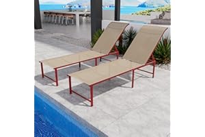 RICNOD Outdoor Pool Lounge Chairs, 2 pcs Patio Aluminum Chaise Lounge, Five-Position Recliner Loungers for Poolside Yard Balcony Deck Beach (Red)