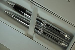 Cross Executive Companion Bailey,Polished Chrome with Cross Signature Diamond Cut Multi-grooved Center Ring Medium Selectip Rollerball Pen & 0.7mm Pencil Set. A Great Gift for Any Occasion.