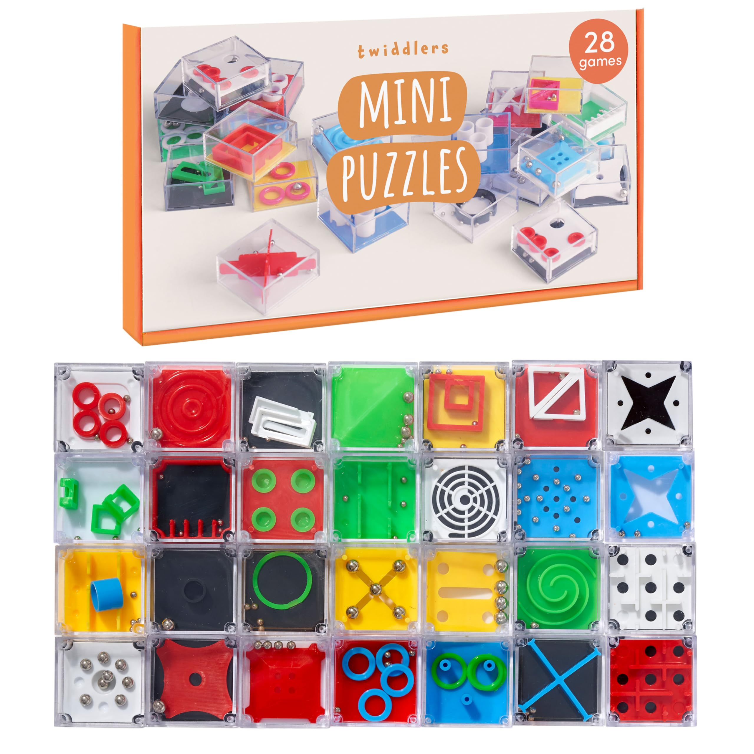 THE TWIDDLERS 28 Mini Maze Puzzle Cube Game Brain Teaser Challenge, Assorted Difficulties, Perfect Kids Science Party Bag Favours, Christmas Cracker Stocking Fillers, Cool Classroom Rewards