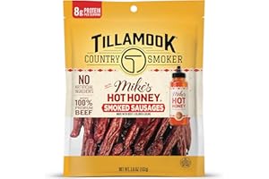 Tillamook Country Smoker Beef Smoked Sausages, Mike's Hot Honey, 3.6 Ounce, Real Hardwood Smoked Sausages, Low Carb, High Protein, Ready to Eat Sweet & Spicy Snack