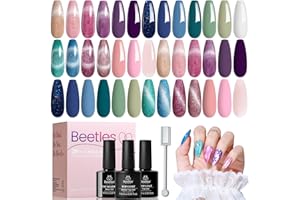BEETLES GEL POLISH beetles Cat Eye Gel Polish Set - Floral Verses 20 Colors Fall Winter Gel Polish Kit, Blue Pink Purple Green Shimmer Nail Colors, with Magnet Stick Glossy & Matte Gel Top Base Coat UV Gifts for Women