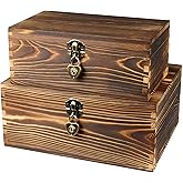 BigHala Wooden Box with Lock and Keys Hinged Lid Treasure Chest Memory Hobby Preservation Rustic Decorative Archival Organize