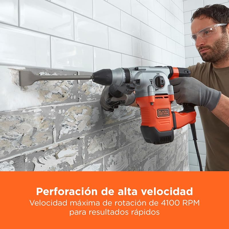 Taladro percutor SDS+, motor de 1250W, 3 modos de funcionamiento, fuerza de impacto de 3,5J, incluye brocas y cincel, BEHS03K-QS