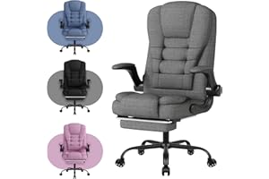 SITMOD Fabric Office Task Chair- Computer Ergonomic Desk Chair- High Back Executive Chair Height Adjustable with Footrest Lumbar, 360° Swivel Office Desk Gaming Chair with Flip-up Armrest for Adult, Gray