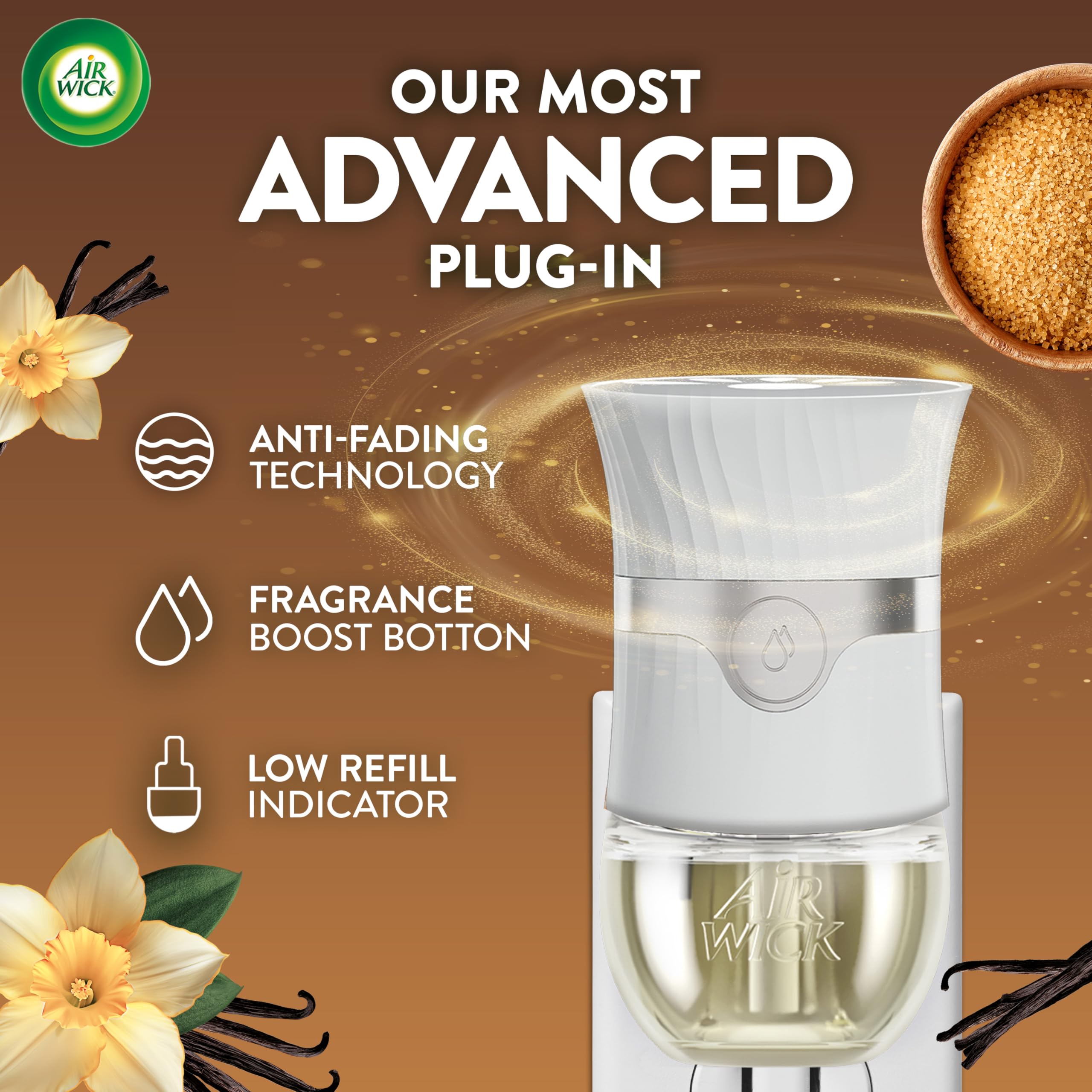 Air Wick Plug In Scented Oil Refill,Fall Scent, Fall Décor, Brown Sugar and Vanilla, 5 ct