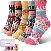 ICEIVY Womens Socks 5 Pairs Wool Warm Cotton Thick Vintage Casual Winter Cabin Crew Fuzzy Socks Gifts For Women