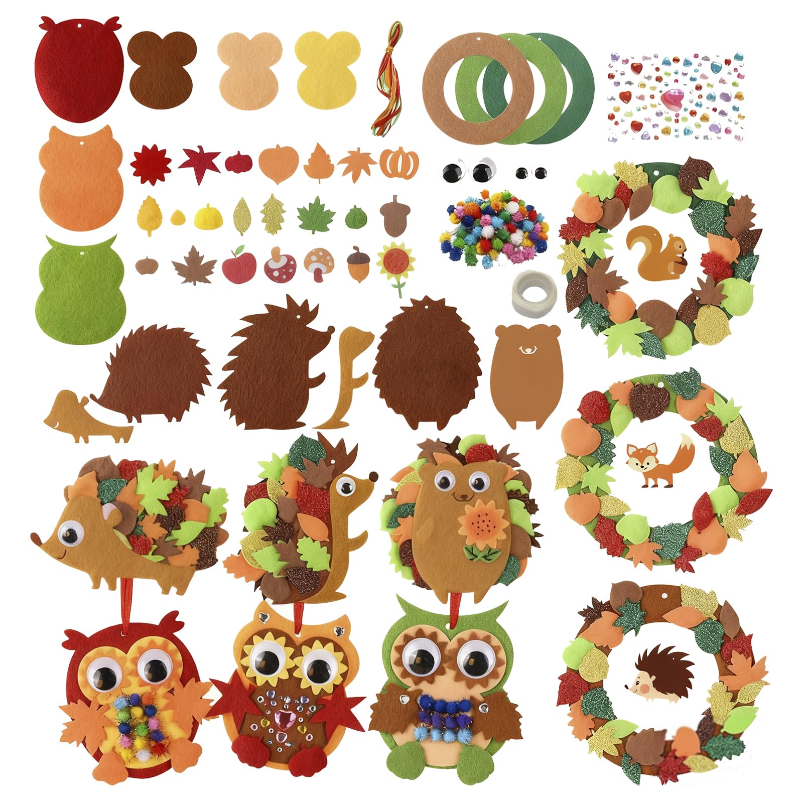 WZHHDM Autumn Craft Kits for Kids, Autumn Animals Craft Set, Owl Hedgehog Leaf Craft Kit for Thanksgiving Halloween Easter Children's Day Fall Holiday Party Decorations