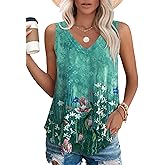 OFEEFAN Womens Tank Tops V Neck Sleeveless Flowy Loose Fit Basic Casual Summer Tops