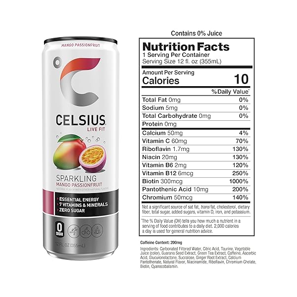 CELSIUS SPARKLING MANGO PASSIONFRUIT, FUNCTIONAL ESSENTIAL ENERGY DRINK 12 FL OZ (PACK OF 12)