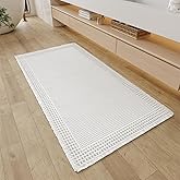 RESARE Waffle Bathroom Runner Rugs, Super Absorbent Bath Mat Non Slip Washable Quick Dry, Ultra Soft Quick Dry Boho Bath Rugs with Tassels for Hallway Bedroom Laundry Room, 2'x4'(24"x48"), White