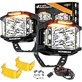 Auxbeam V-MAX Series 4'' 92W Cube LED Pod 270&deg; Side Shooter Offroad Light | Spot Flood Combo Light Pod with DRL, 92W 8960LM,3 Lighting Modes, Amber Covers, 1Lux@476m, Auxiliary Ditch Light, Easy To Use