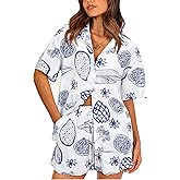 PRETTYGARDEN 2 Piece Sets for Women Summer Clothes 2026 Printed Button Down Shirts Tops Lounge Shorts Beach Vacation Outfits