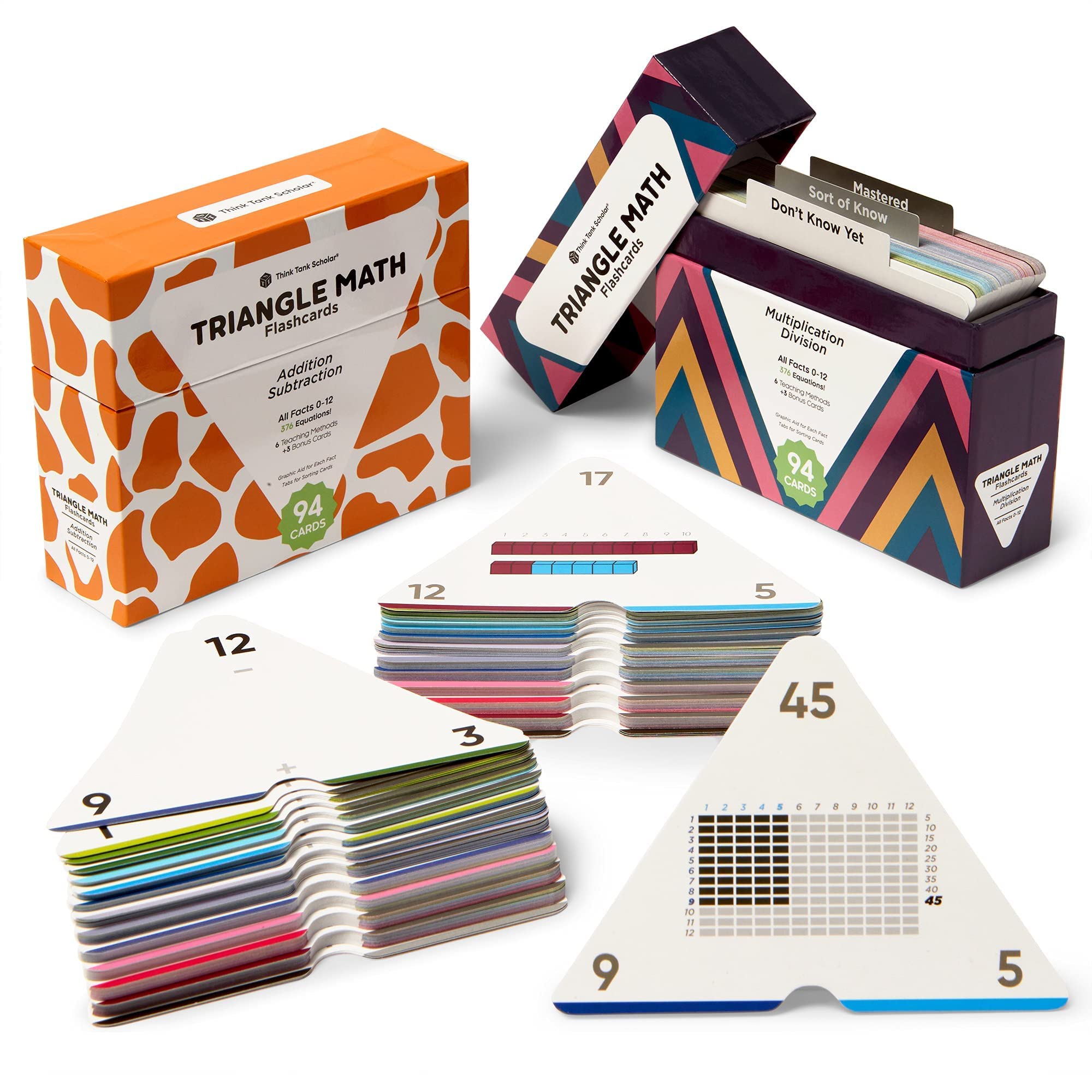 Think Tank Scholar Triangle Math 752 Equations, All Facts 0-12 Box Set Addition, Subtraction, Multiplication, Division Flash Cards: Kindergarten, 1ST, 2ND, 3RD, 4TH, 5TH, 6TH Grade - Has Three Corners