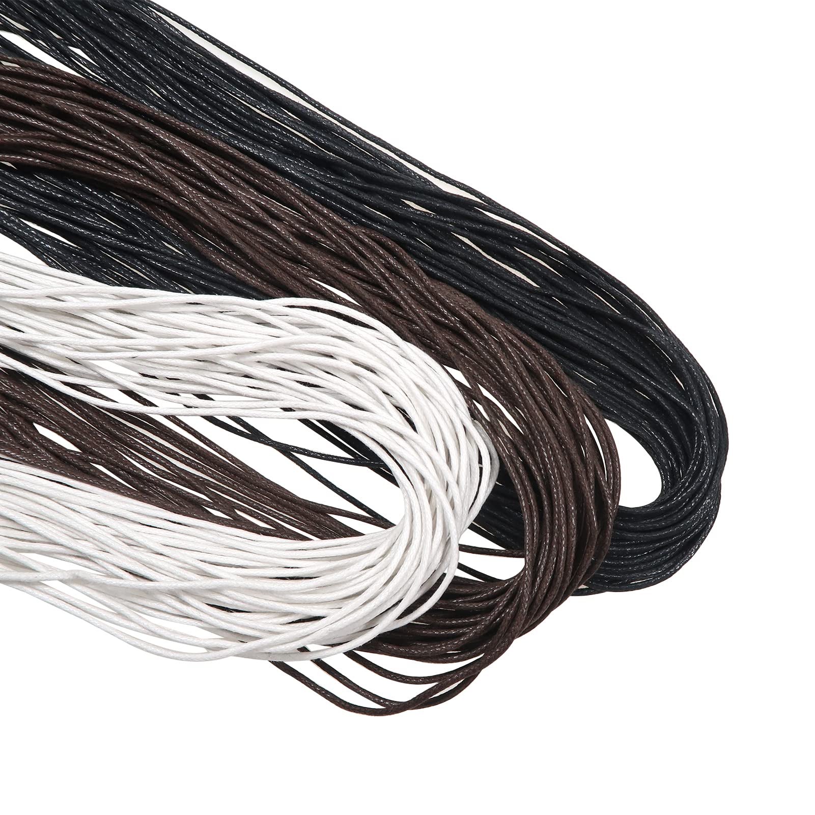 TOAOB 105 Metres Waxed Cotton Cords Braided Cotton Cord Black Brown White Thread Beading Strings 1.5mm for Jewellery Making Craft Decoration