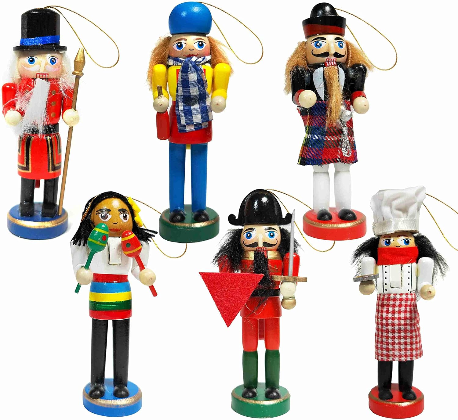 Nutcrackers - SurpriseSeptember 6PCS Christmas Nutcrackers Ornaments Set, 5in Painted Wooden Nutcracker Figures,Holiday Nutcracker Soldier Doll Party Tabletop Christmas Tree Hanging Decorations (A)