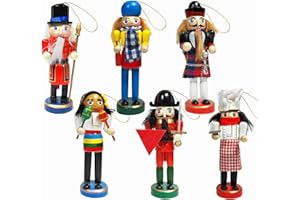 SurpriseSeptember 6PCS Christmas Nutcrackers Ornaments Set, 5in Painted Wooden Nutcracker Figures,Holiday Nutcracker Soldier Doll Party Tabletop Christmas Tree Hanging Decorations (A)