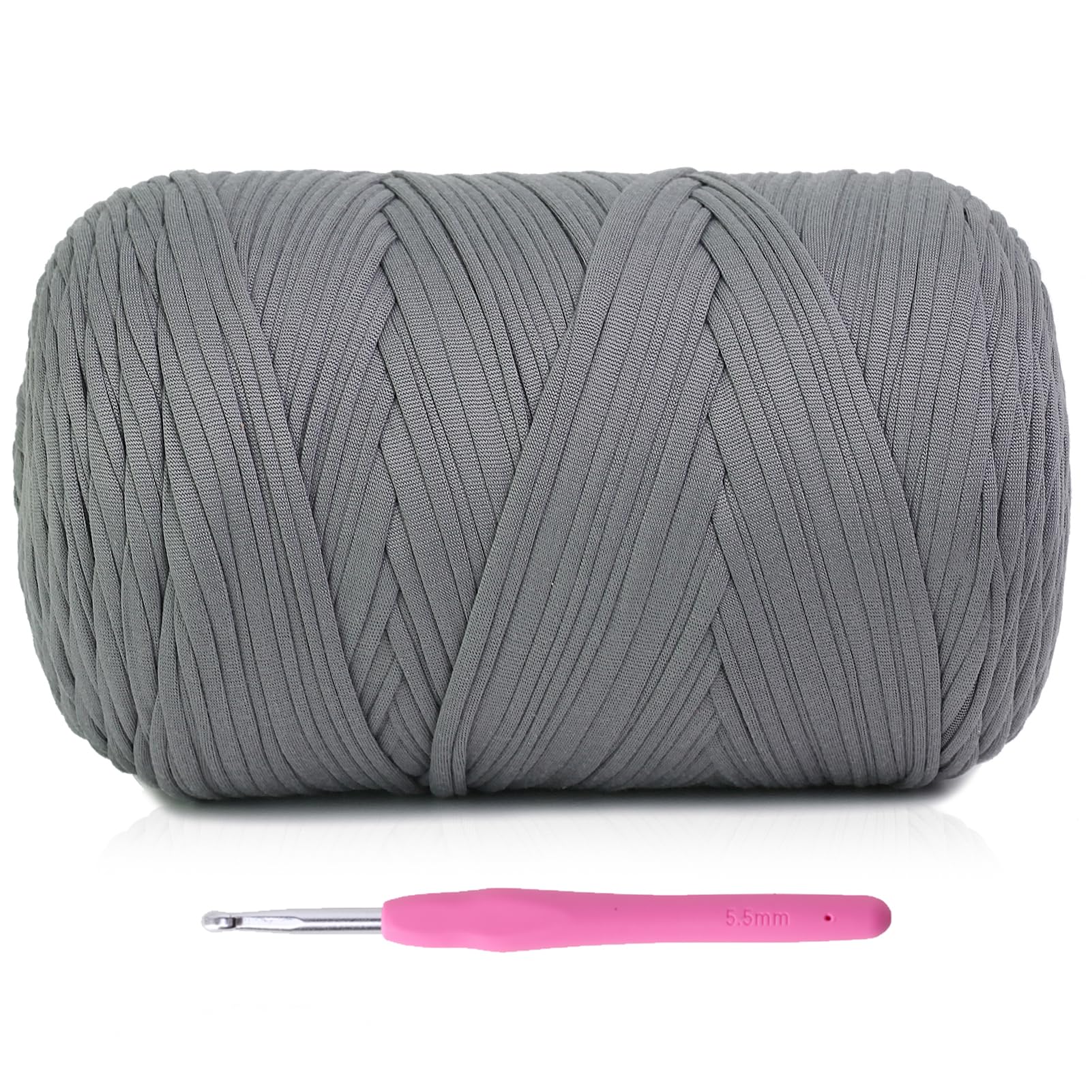 Photo 1 of 800G (228Yds) Tshirt Yarn for Crochet - T Shirt Yarn for Crocheting with Beginner Crochet Bags/Baskets/Coasters/DIY, T-Shirt Yarns with High Elastic Thick Yarns Polyester Fabric (Light Grey)