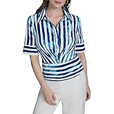 H Halston Womens Short Sleeve Collared Button Front Top