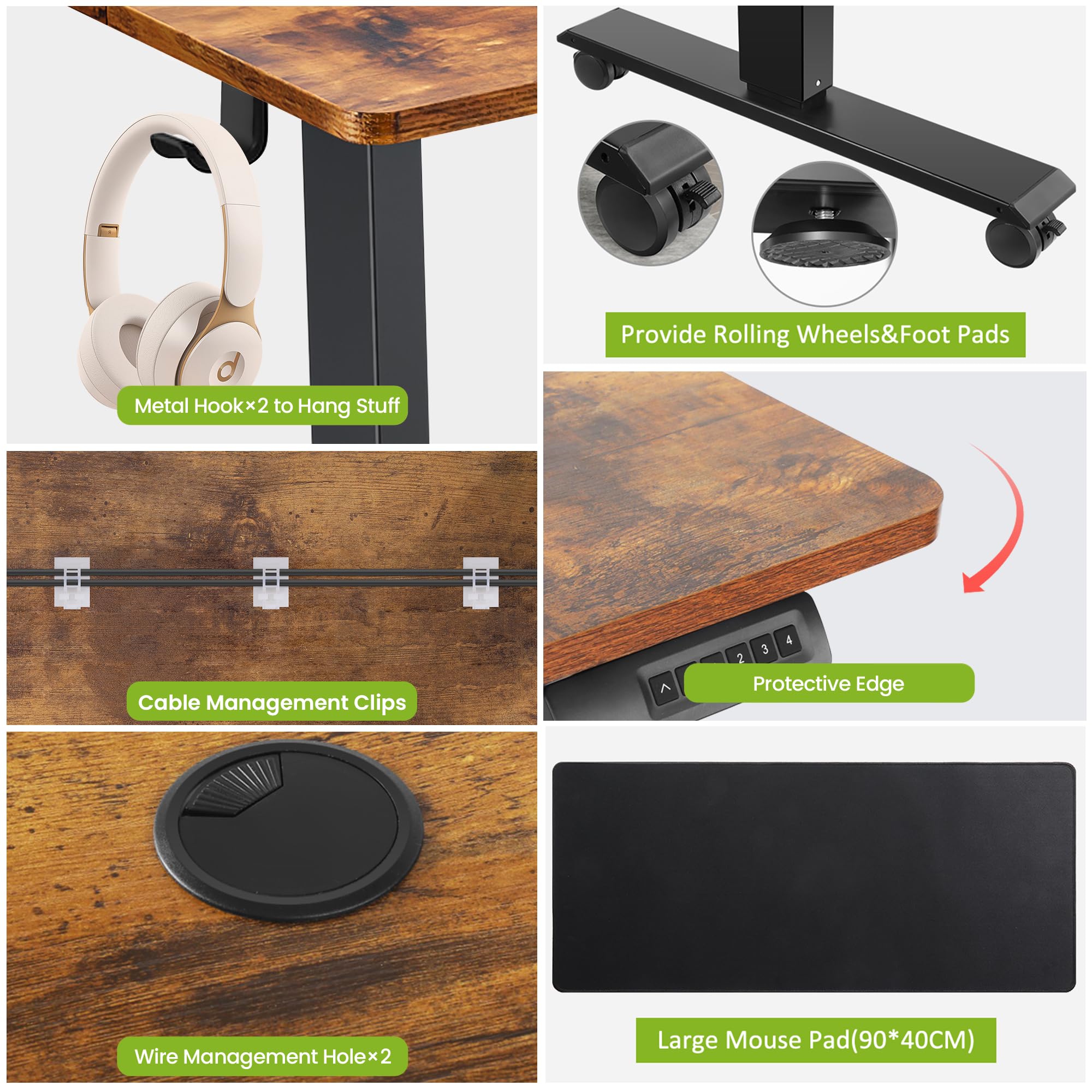 farexon 55 x 24 Inch Electric Standing Desk Adjustable Height, Sit-Stand Desk with Oversized Mouse Pad， Double Crossbeam Structure, Four Preset Heights, 27''-45'' Lifting Range Stand up Desk