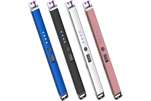 LAFFIZZ 4 Pack Electric Candle Lighter USB Rechargeable Lighters Windproof Plasma Arc Lighters Flameless Type C Long Lighter with Safety Switch for Candle BBQ Camping Birthday Fireworks