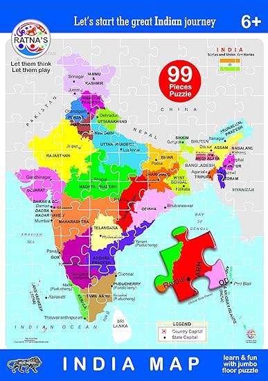Ratnas Educational India Map Jigsaw Puzzle (99 Pieces), Multi Color