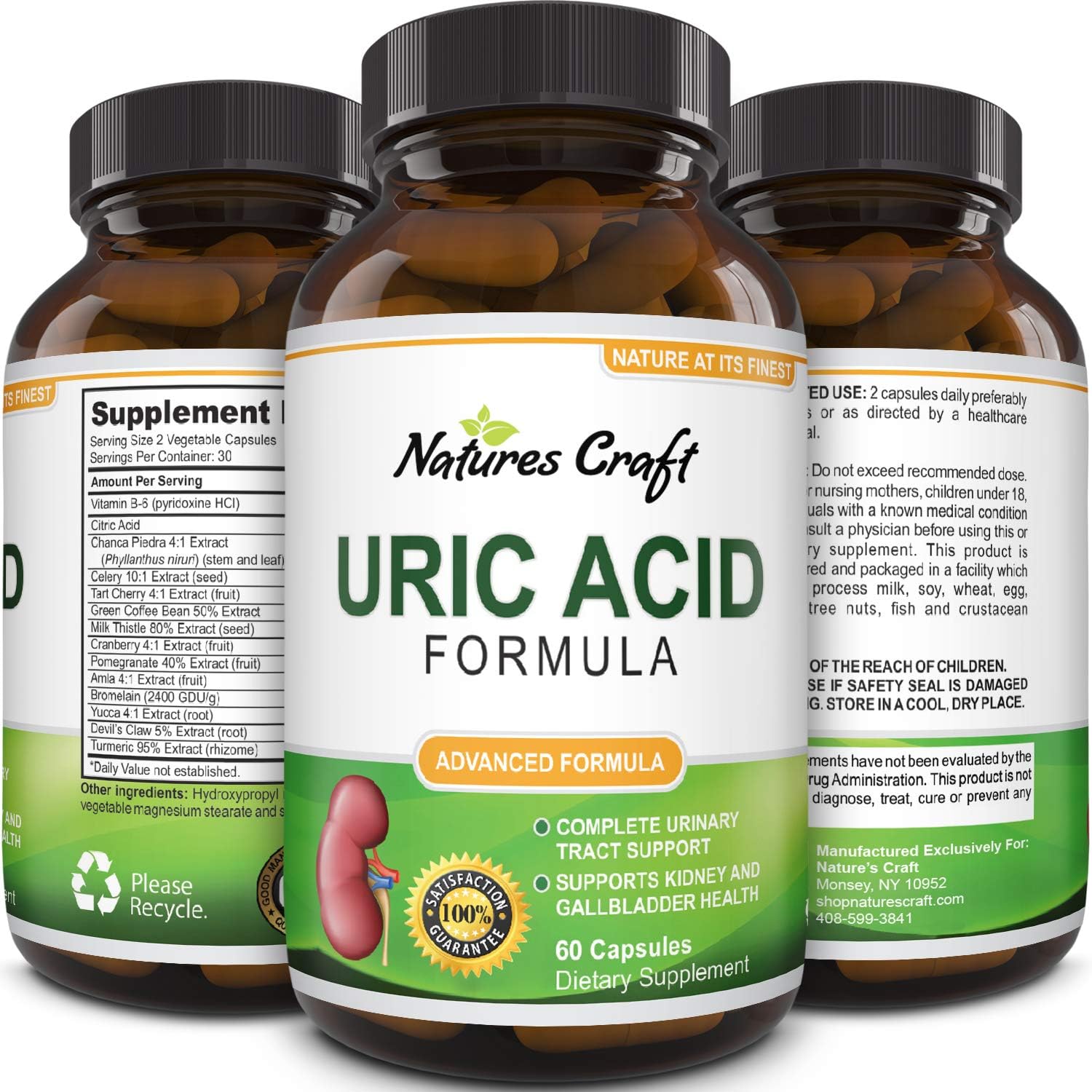 Uric Acid Kidney Support Vitamins for Men and Women Herbal Cleanse 60
