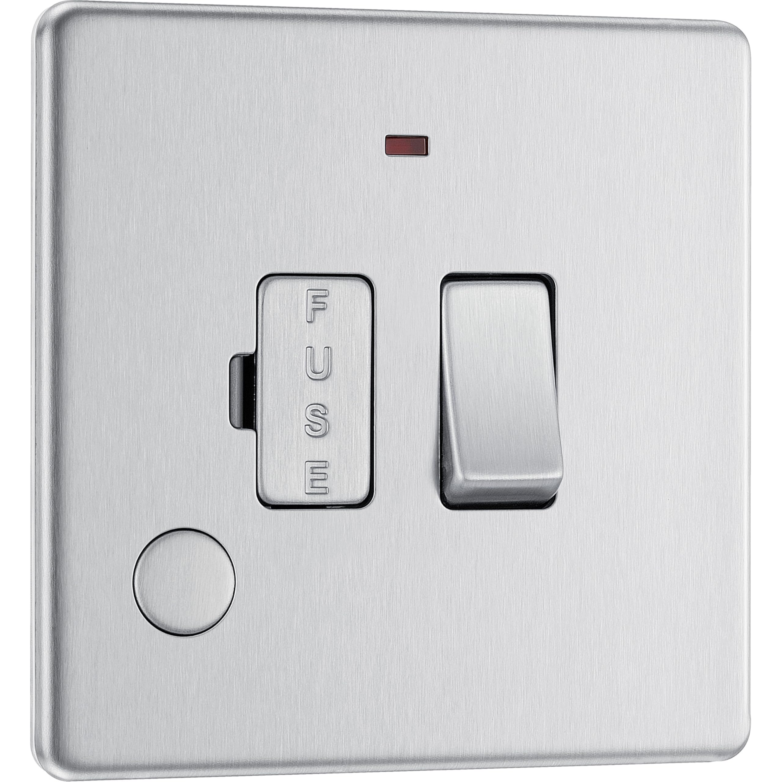 BG Electrical Switched Fused Connection Unit with LED Power Indicator and Flex Outlet, Fused Spur Switch, Double Pole, Screwless Front Plate, Slim Profile, Premium Flatplate, Brushed Steel, 13A, FBS53 — image 1