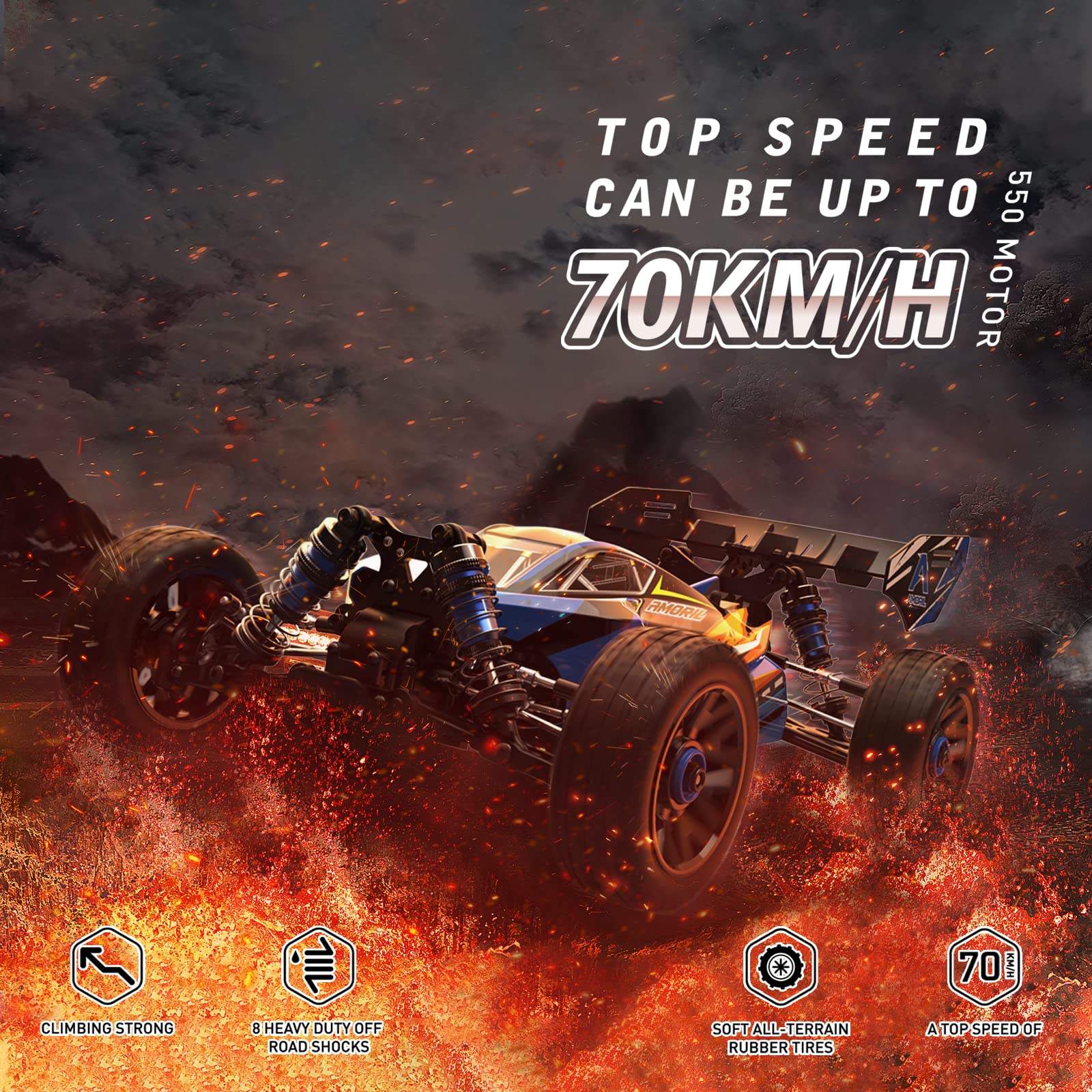 AMORIL 1:14 Fast RC Cars for Adults,Top Speed 70+KMH,Hobby Remote Control Car,4X4 Large Truck Off-Road Racing Buggy,Electric Vehicle Toy for Kids with Oil-Filled Shocks,Upgraded Metal Parts