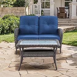 HUMMUH Outdoor Loveseat Sofa 2-Seat PE Wicker
