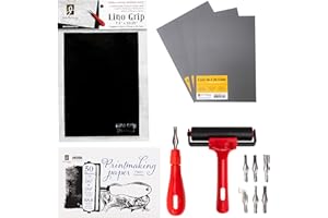 JACK RICHESON Richeson & Co. Printmaking Starter Kit - Easy to Cut Lino Set, Includes Lino Cutter, Blades, 4” Brayer, Lino Grip, Printmaking Paper