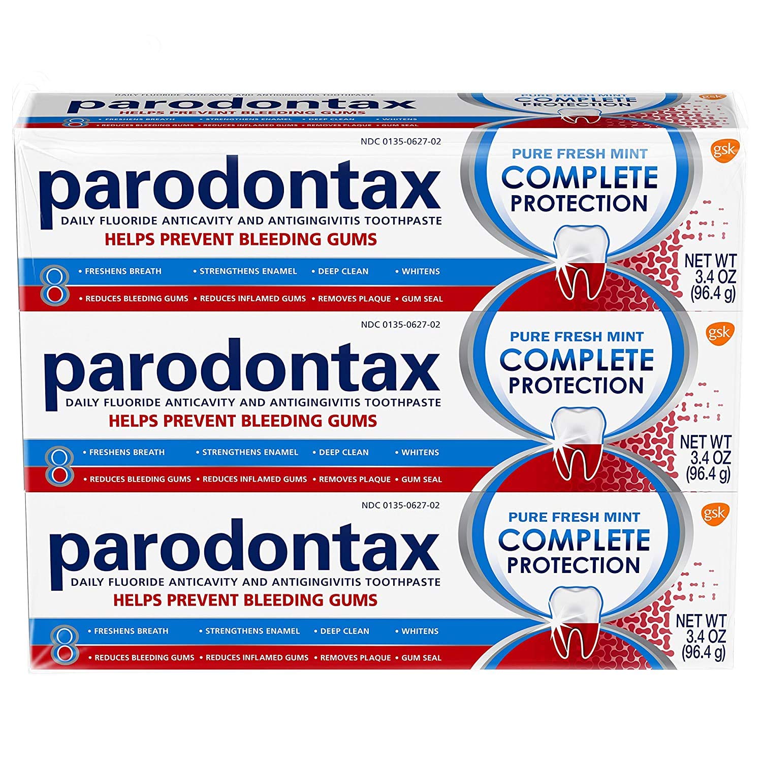 Parodontax Complete Protection Toothpaste for Bleeding Gums, Gingivitis Treatment and Cavity Prevention, Pure Fresh Mint - 3.4 Ounces : Beauty
