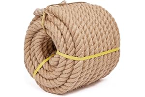 XINSHUNCAN Rope 1 1/4 Inch 50 Feet Jute Rope, Heavy Duty Jute Rope,Natural Hemp Rope, Twisted Hemp Rope for Crafts, Gardening, Bundling,Hammock, Nautical, Tug of War, Railings, Home Decorating