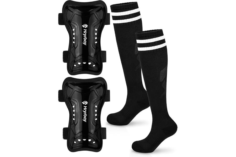 Hryrbay Kids Soccer Shin Guards and Socks Toddler Youth Soccer Shin Pad Set | Two Elastic Straps, High-Strength PP Shell, 4MM EVA Backing, Protective Defender Gear, Boys Girls, Ages 3-15