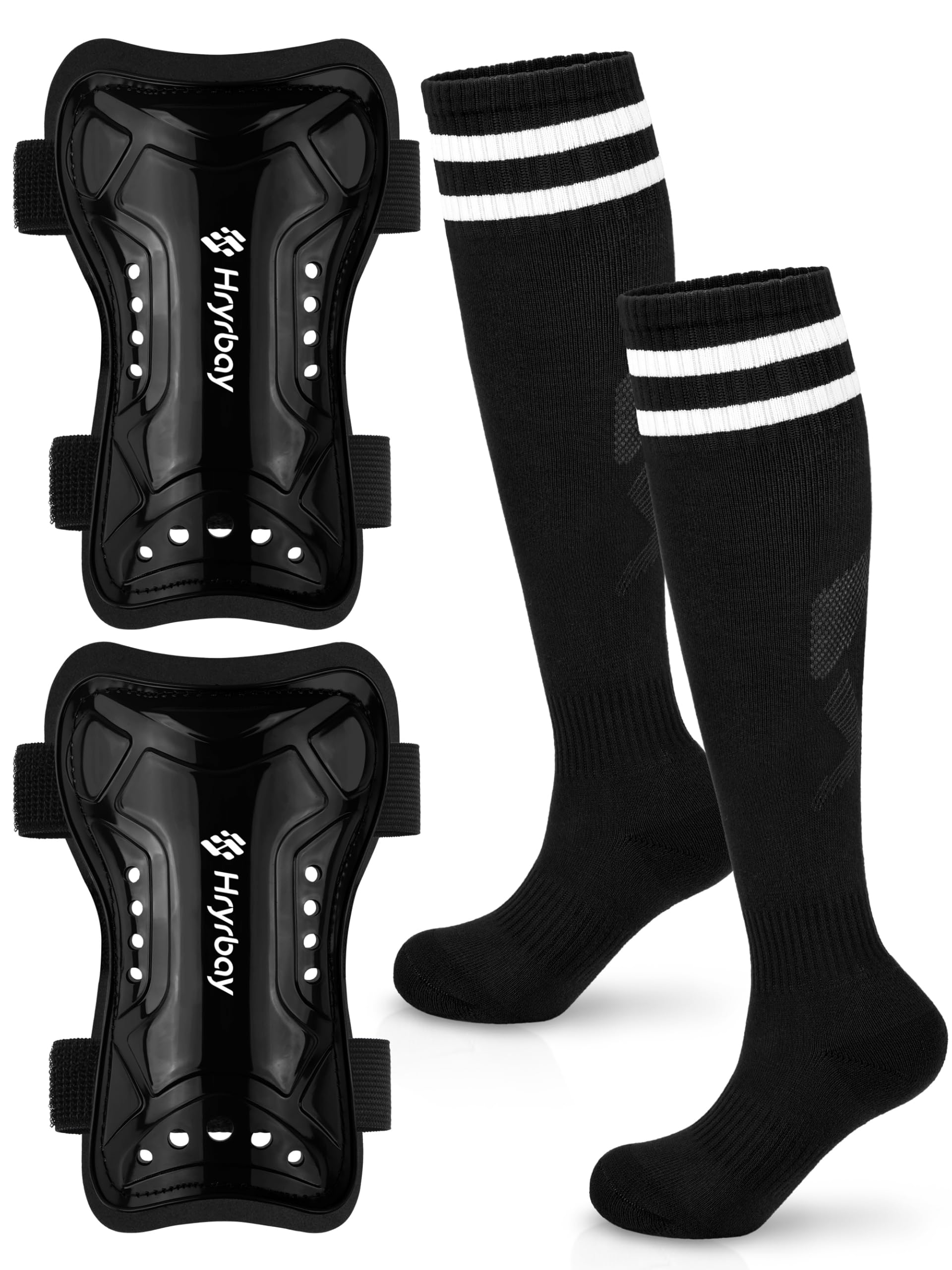 Photo 1 of Hryrbay Kids Soccer Shin Guards and Socks Toddler Soccer Shin Pads Protective Defender Gear for Youth Boys Girls L Black
