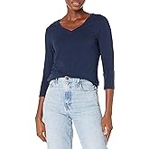 Amazon Essentials Women's Regular-Fit 3/4 Sleeve V-Neck T-Shirt (Available in Plus Size)