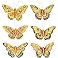 Berfutall-Artificial Feather 3D Butterfly Party Decorations Set of 12 with Clip 6 Color Yellow Series Ornaments for Home Decoration