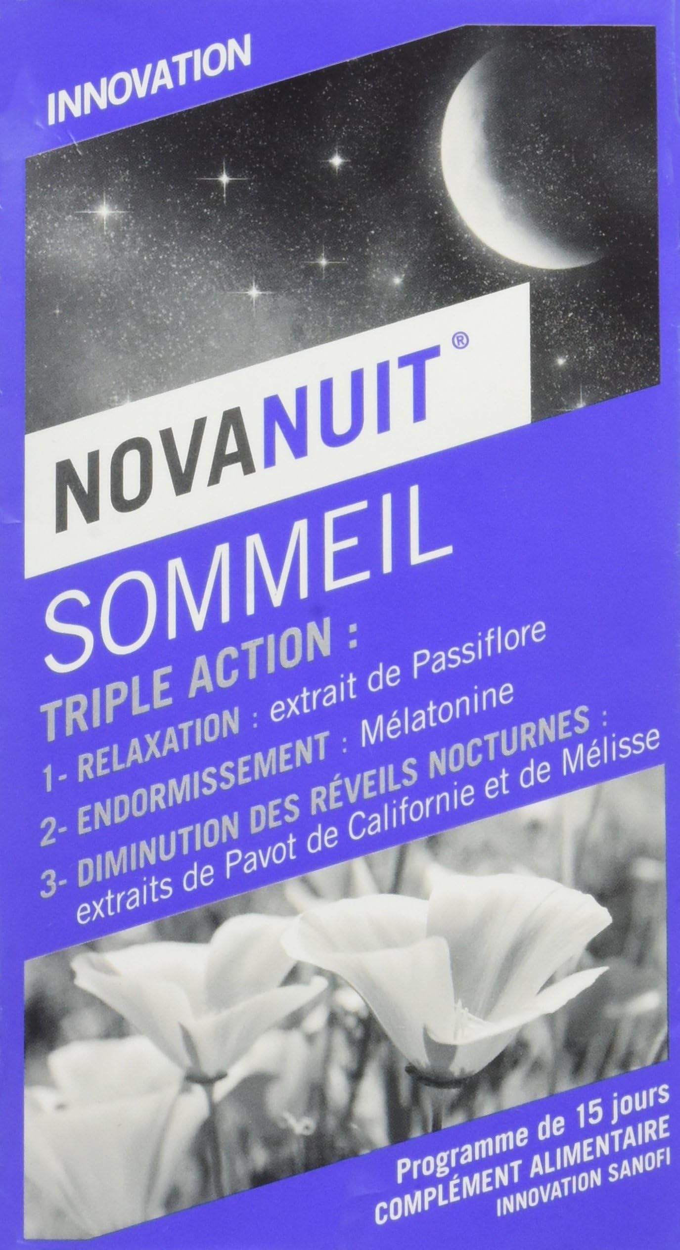 NovaNuit 100% All Natural Herbal Sleep Aid Fall Asleep Fast With No Harsh Side Effects - #1 Natural Sleeping Pill in France - Non-Habit Forming - Eliminate Insomnia - 30 Vegetarian Capsules - Triple Action: Relaxation - Sleep - Nocturnal Wakenings