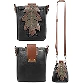 UJUROU Renaissance Leaf Purse Ren Faire Bag Medieval Belt Pouch Vintage ELF Fairy Accessory Drawstring Faux Leather